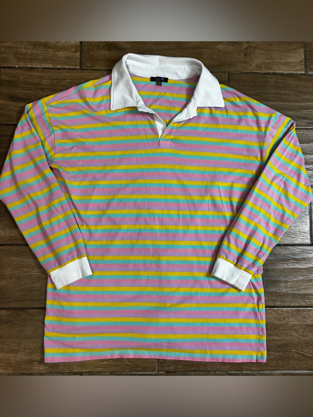 dELiA*s by DOLLSKILL Vintage Style Pastel Vertical StripedLong Sleeve Polo Shirt